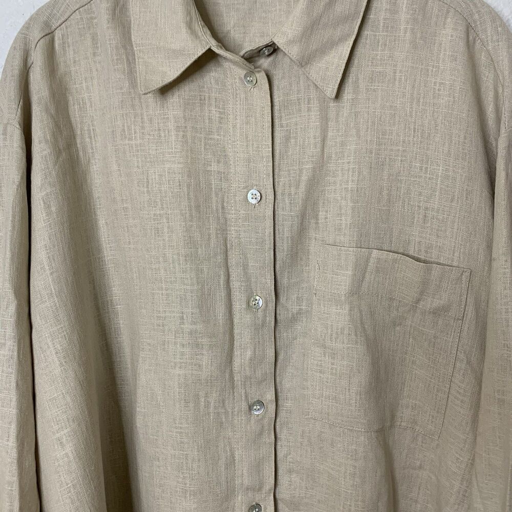 Zara Oversized Linen Blend Shirt Womens Medium Long Sleeve Beige Button Down Top - Picture 8 of 12